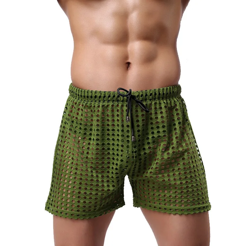 Men Mesh Underwear Sexy Boxers Gay Underpants Sleep Bottoms Low Waist Breathable See Through Penis Pouch Male Panties Shorts