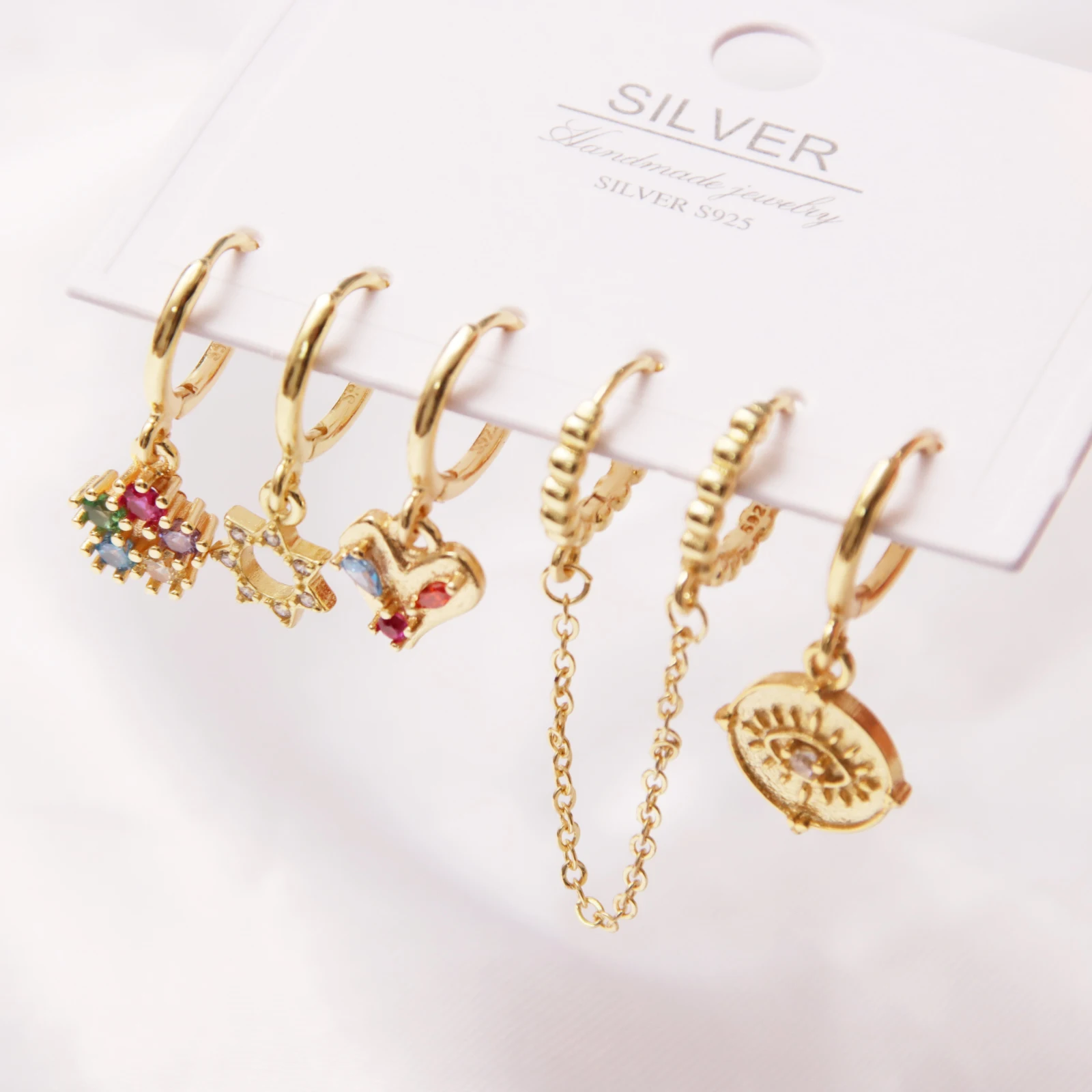 Ensemble de matiques d'oreille pendantes pour femmes, perle exquise, étoile, lune, émail, petit cerceau, boucle d'oreille, cadeau de bijoux, mode, style coréen, 6 pièces 2