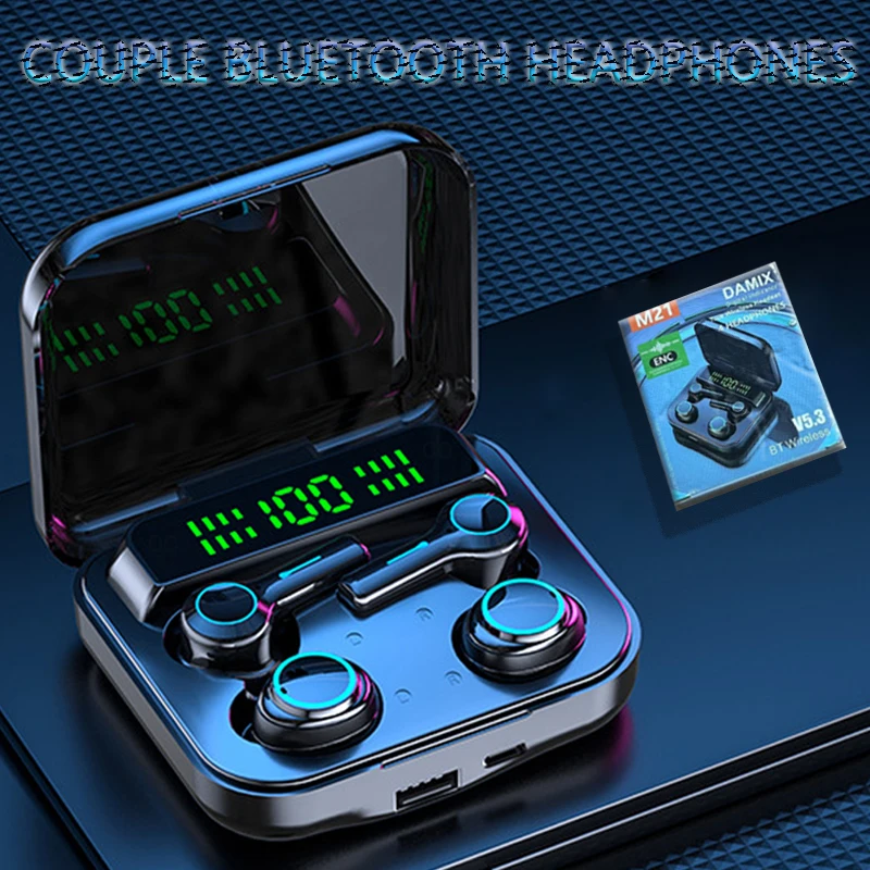 M21 TWS Wireless Headphones Couple Noise Canceling Bluetooth Earphones 9D Stereo Sports Waterproof Four Earbuds Headset With Mic