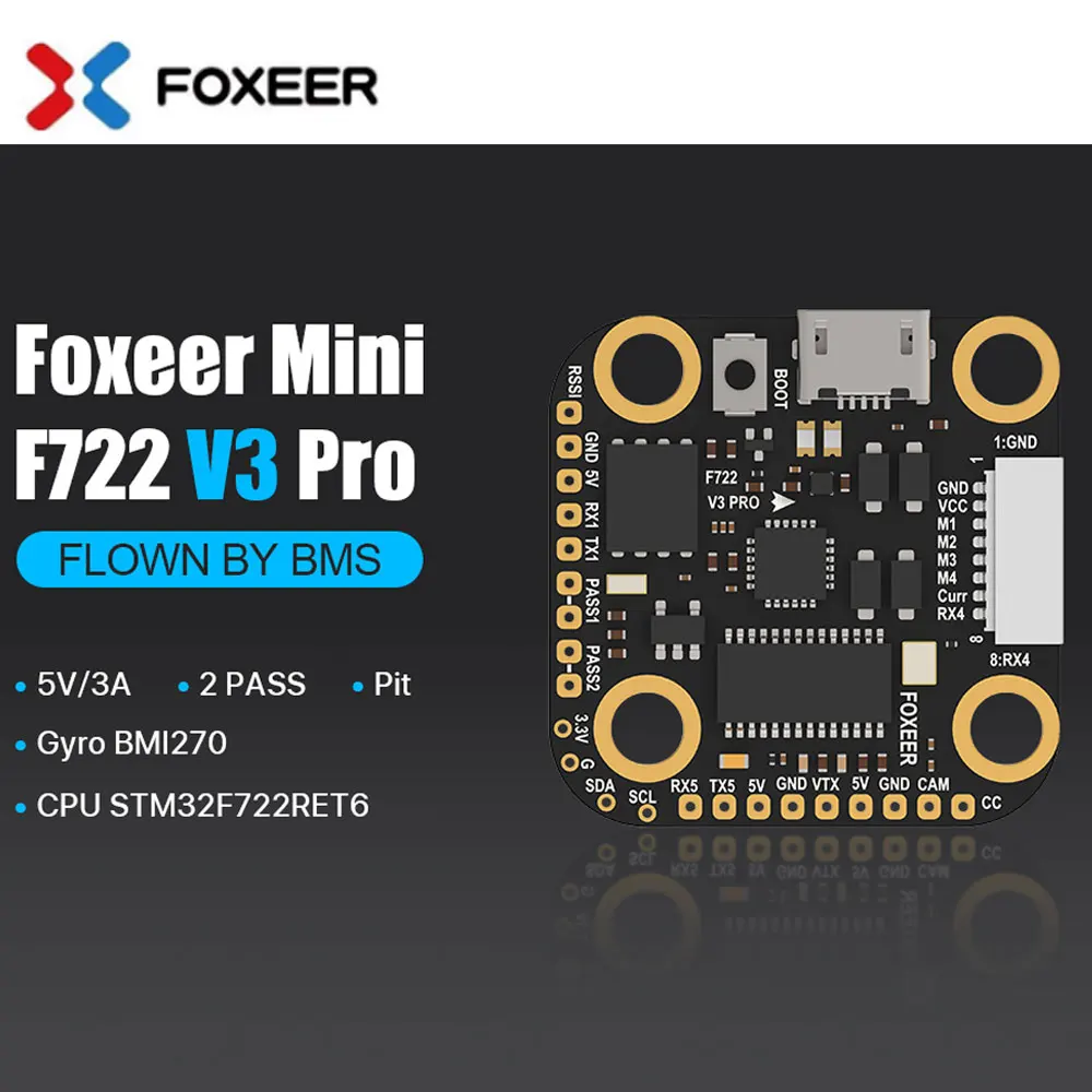 

Foxeer Mini F722 V3 Pro Flown By BMS OSD 2-6S FPV Flight Controller 20*20mm Build-In Pit PASS For DJI /CADDX HD VTX Racing Drone