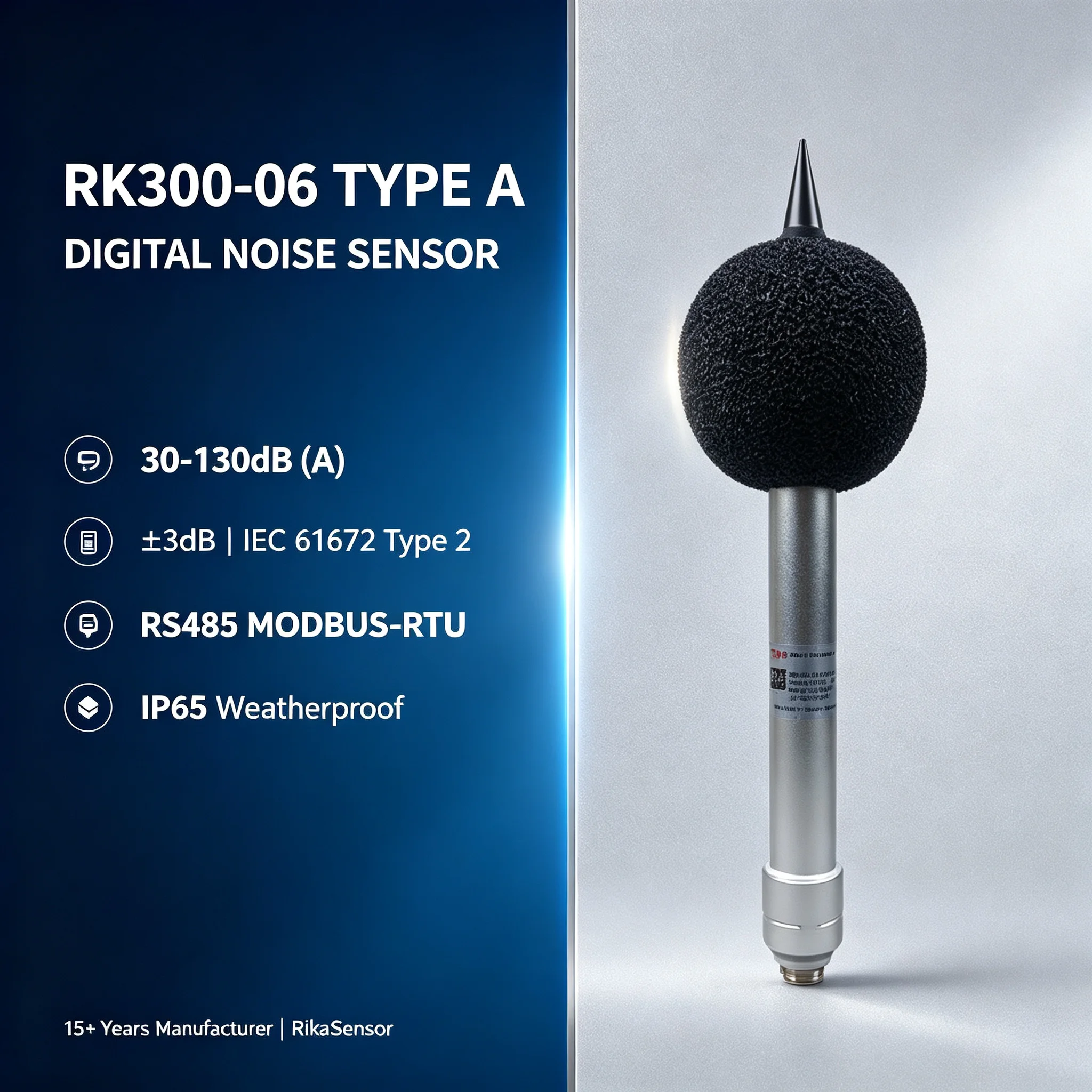 Фото Микрофон 300-06 с выходом RS485 Modbus, датчик шума для мониторинга окружающей среды №2
