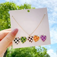 fashion heart shape necklace with 5 pendant checkerboard love heart simple pendant necklace set women fashion jewelry gifts