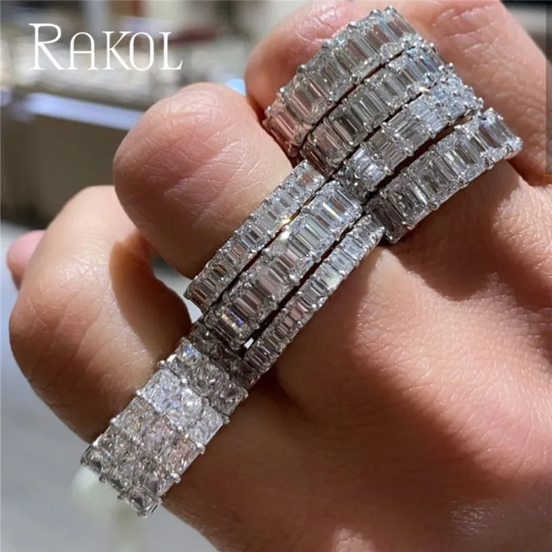 

RAKOL 2022 Luxury Charm AAA Baguette Green Blue Yellow Crystal Cubic Zirconia Wedding Ring for Women Girl Simple Fashion Jewelry