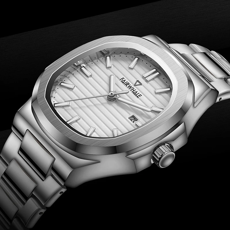 

Mark Fairwhale Stainless Steel Strap Luminous Date Display Fashion Quartz Wristwatches Luxury Square Watch Men Business NAUTILUS