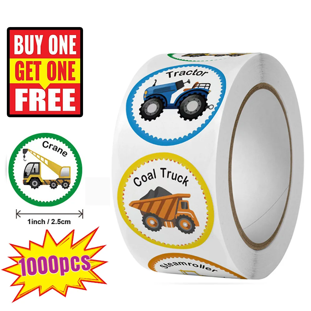 

100-1000pcs Construction Vehicle Stickers Scrapbooking Kindergarten Reward Sticker for Kids Teacher Award School Students Teens