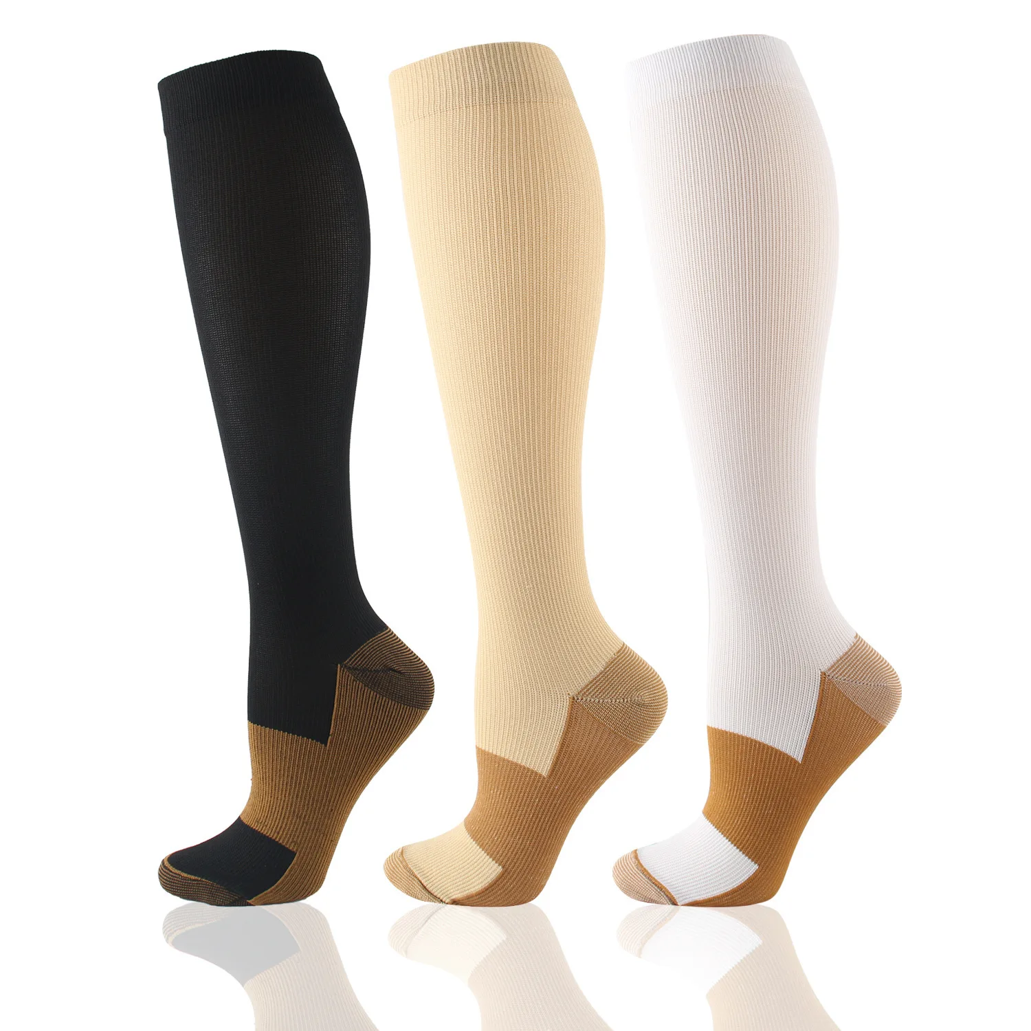 

Hh 3pair/lot Unisex Copper Compression Socks 15-20mmHg Anti Fatigue Pain Relief Graduated Pressure Stockings Knee High Sock