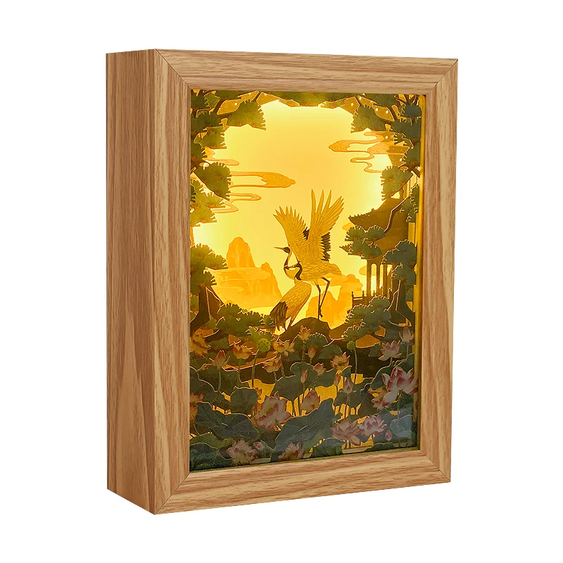Decorative Paintings Crane Paper Cut Light Box Shadow Box Warm  Led Lights Table Lamp For Bedroom Wall Art Room Decor Aesthetic