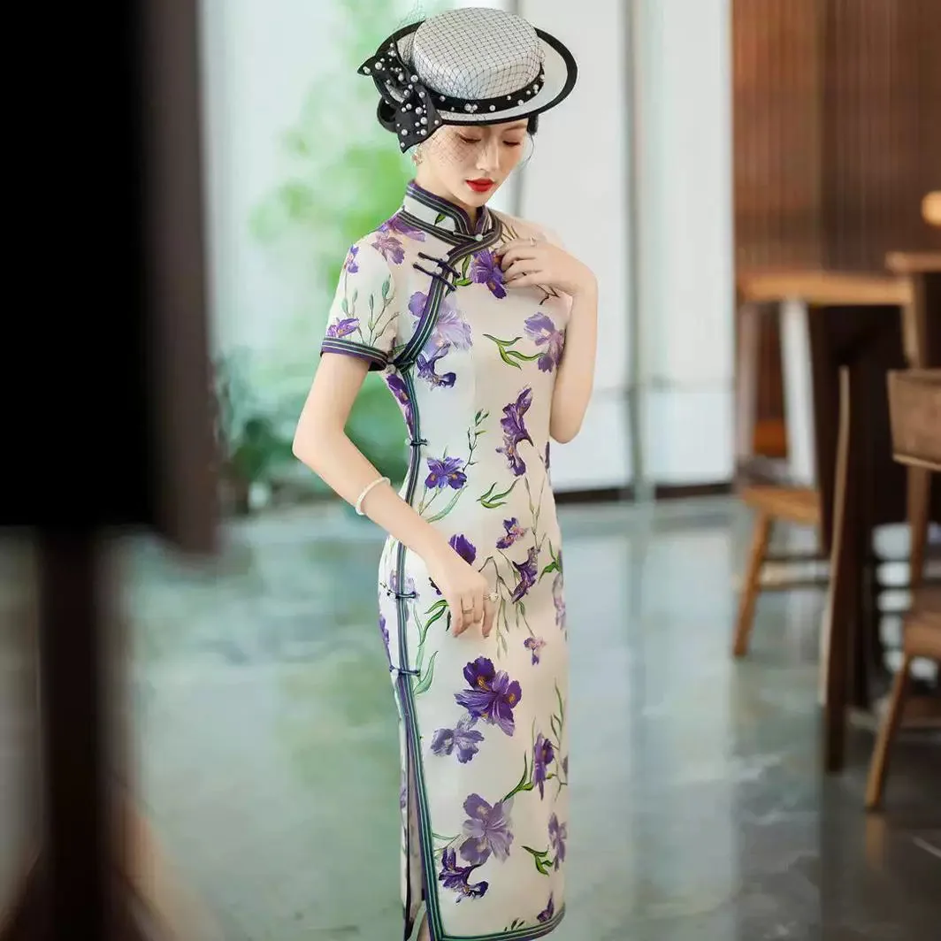 Высокое качество повседневное улучшение настоящее шелковое платье Cheongsam Qipao