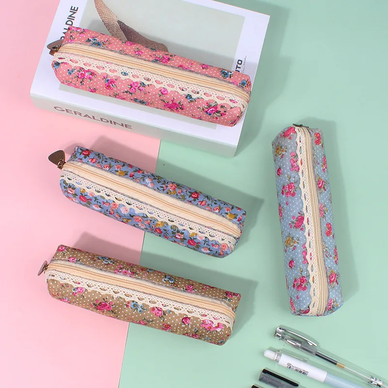

1pc Floral Lace Pencil Bag Kawaii Pen Organizers Kawaii Stationery Zipper Pouch Gift for Girls School Office Supplies