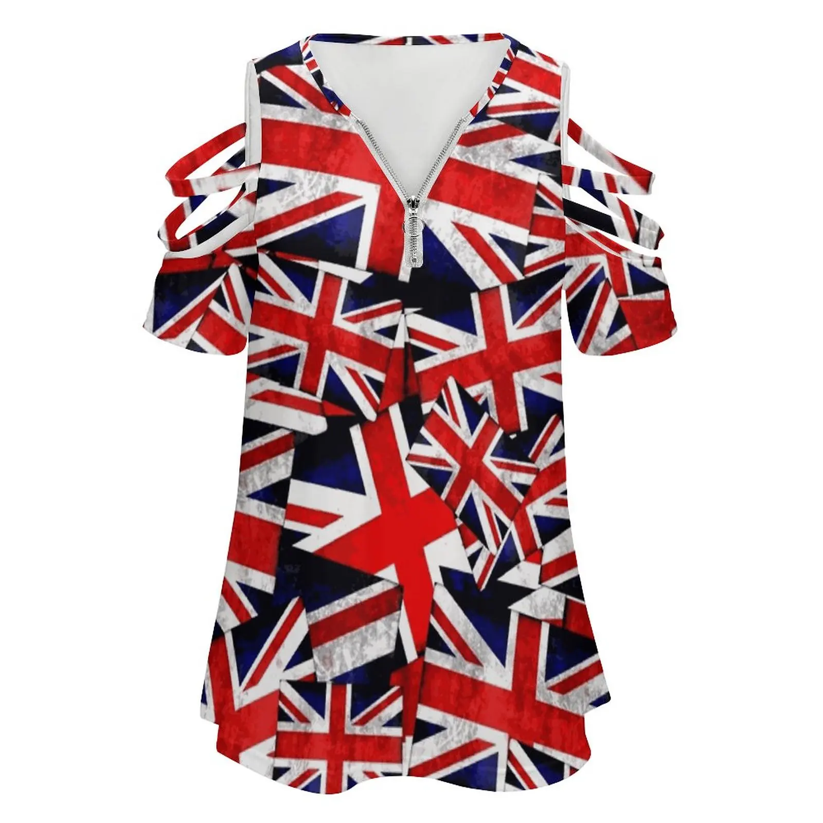 Женская Винтажная футболка на молнии с принтом и флагом Великобритании |