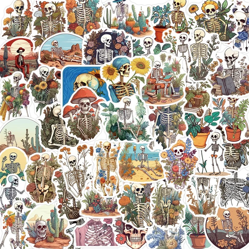

10/30/50PCS Cartoon Skeleton Flower Stationery Sticker Aesthetic PVC Children's Korean Decoration Scrapbooking School Supplies