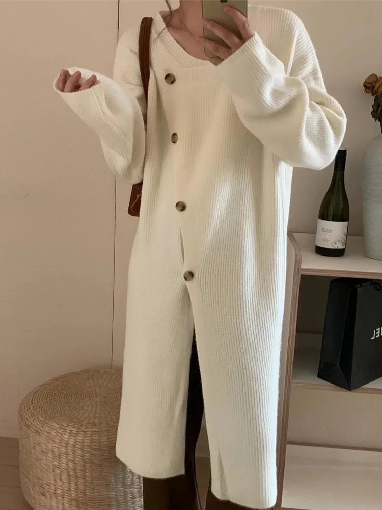 

Long Cardigan Women French Retro Knitted Sweaters Female Elegant Fashion Long Sleeve Knitwears Lady Chic Loose Button Cardigans