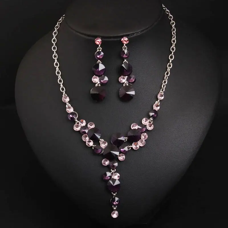 

Europe and America Luxury Amethyst Glass Short Necklace Collar Chain Exaggerate Fashion Dress Party Sweater Chain Accessories