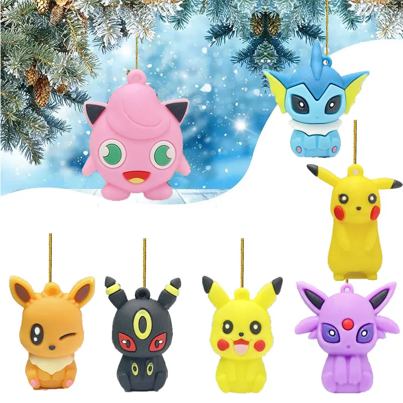 

3D Pokemon Christmas Tree Pendant Anime Pikachu Eevee Action Figure Psyduck Doll Pendant Car Backpack Pendant Ornaments Gifts