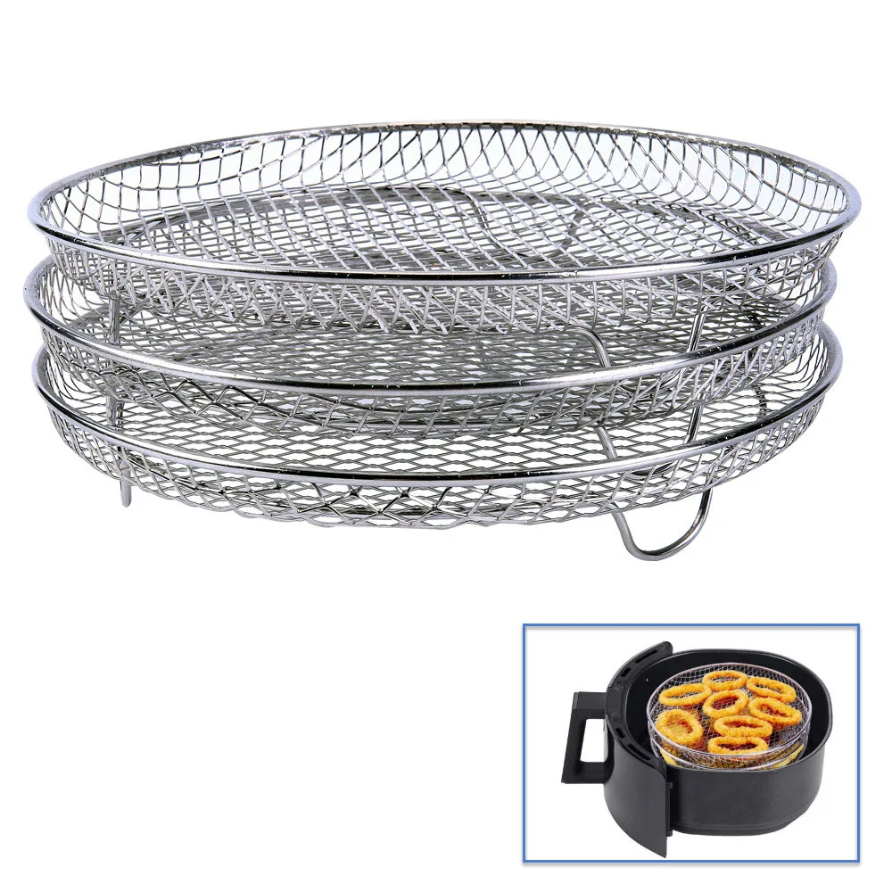 

5/3 Layers Dehydrator Rack Air Fryer Accessory Rack Stainless Steel Stand Cooker Compatible for Vegtable Fruit Grill 6.5/8 Quart