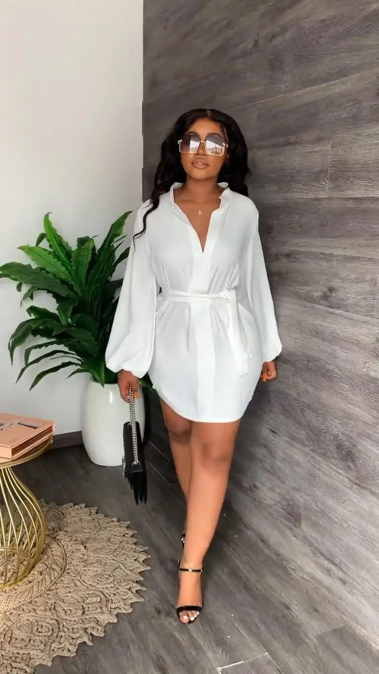 

Женское платье с V-образным вырезом, с рукавами-фонариками