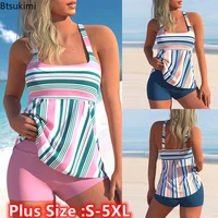 women summer sexy swimsuit striped printed two pieces tankini female monokini swimwear bathing suit beachwear plus size 5xl 2022