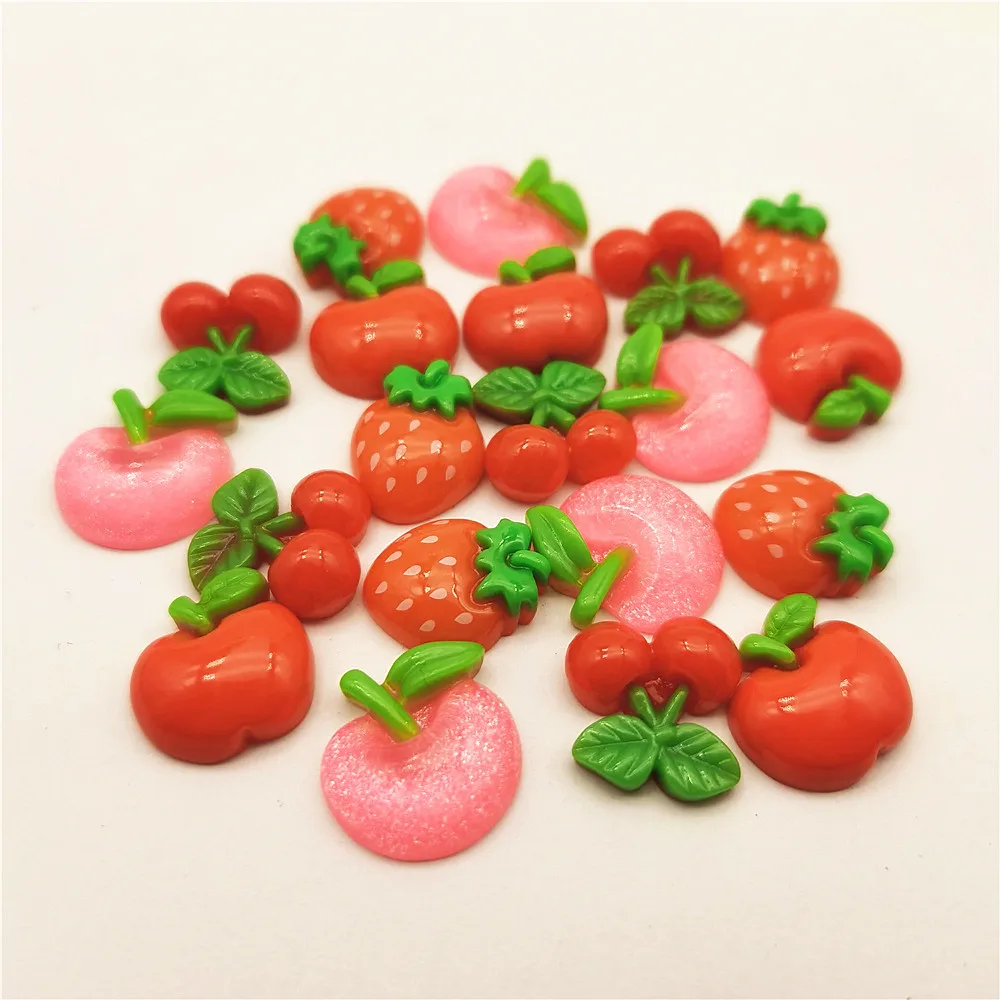

20pcs Resin Fruit Mix Flatback Cherry Strawberry Apple Cabochons Dollhouse Miniatures DIY Decorations Scrapbooking Embellishment