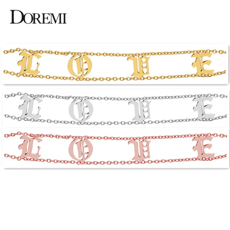 

DOREMI Old English Bracelet Numbers Letter Name Baby Chain Charm Bracelet Female Personality Baby Jewelry Rose Gold