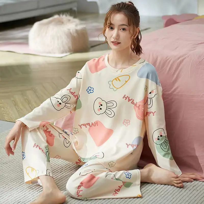New Pajamas Ladies Spring and Autumn Long Sleeve Thin Section Women's Autumn and Winter Large Size Casual Autumn Homewear Set