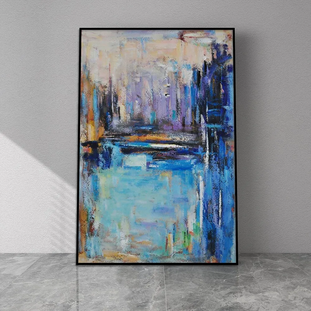 

Abstract Modern Gold And Blue Colourful Oil Painting No Frame Handmade On Canvas Hanging For Bedroom Wall Art Home Decor