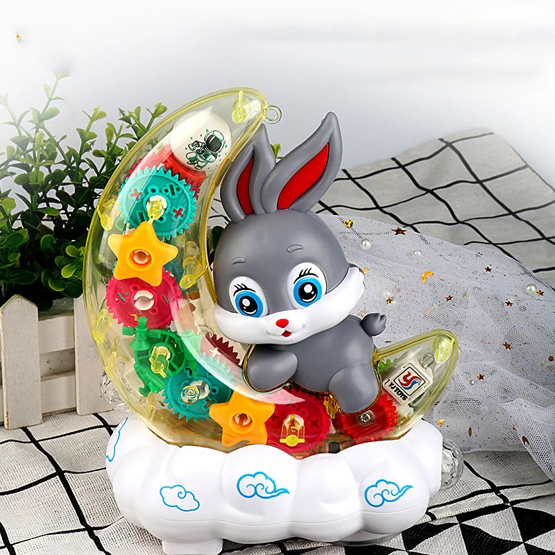 Gear Moon Rabbit Toy Car Children's Interactive Playmate Educational Crawling Toys Transparent for Baby Battery Animals Features