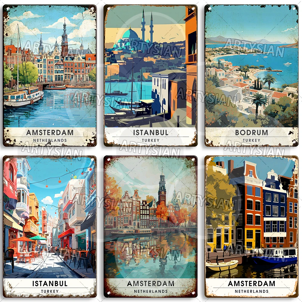 Нидерланды Турция Путешествие городской пейзаж Металлический знак Стамбул