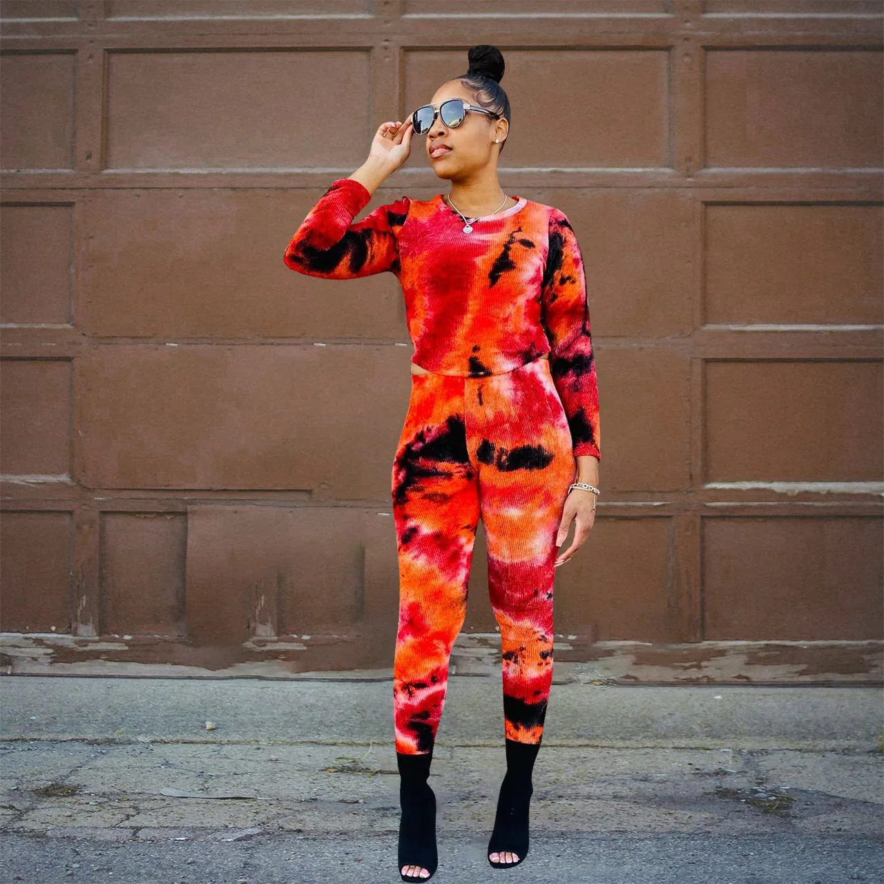 

Tie-Dye Clothes Set Women Autumn Casual Two Piece Sportswear Outfit for Women Sweat Suit Long Sleeve Top and Pants Set