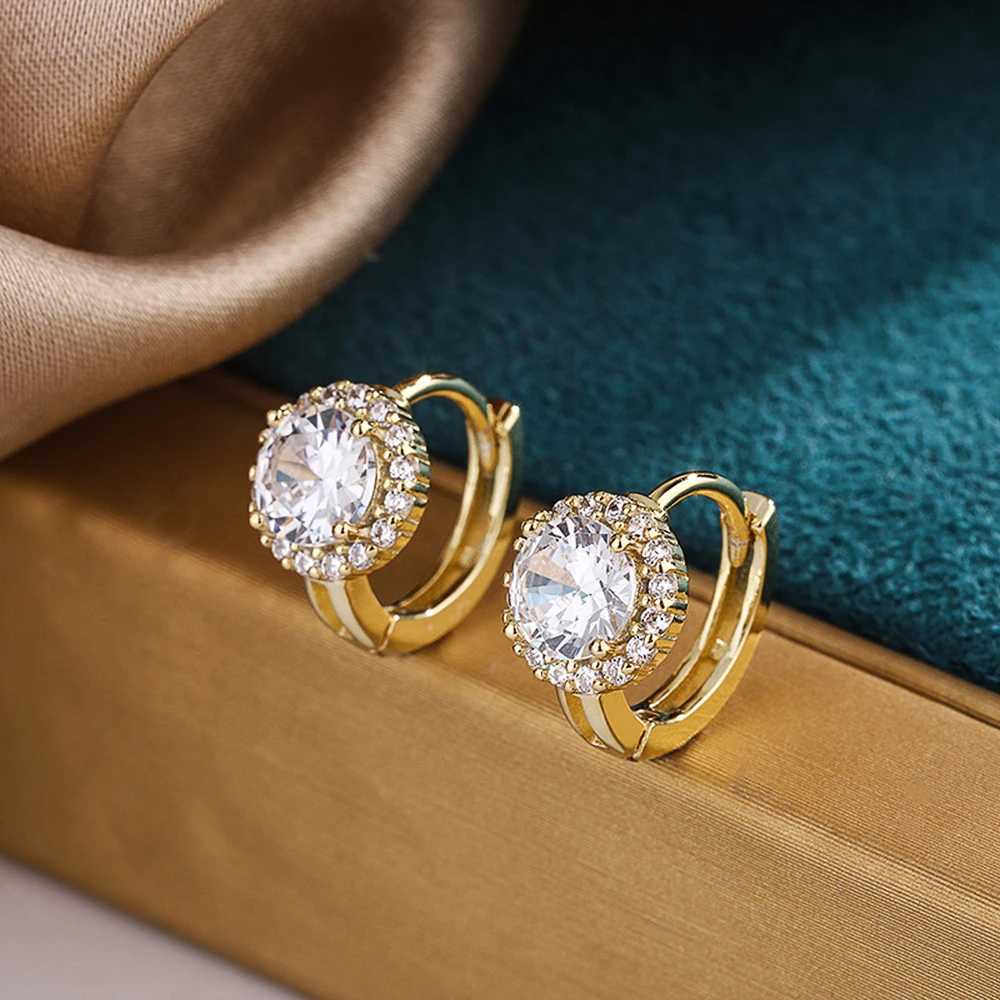 

New Dainty Women's Hoop Earrings with Brilliant Round Cubic Zirconia Silver Color/Gold Color Fashion Versatile Female Jewelry