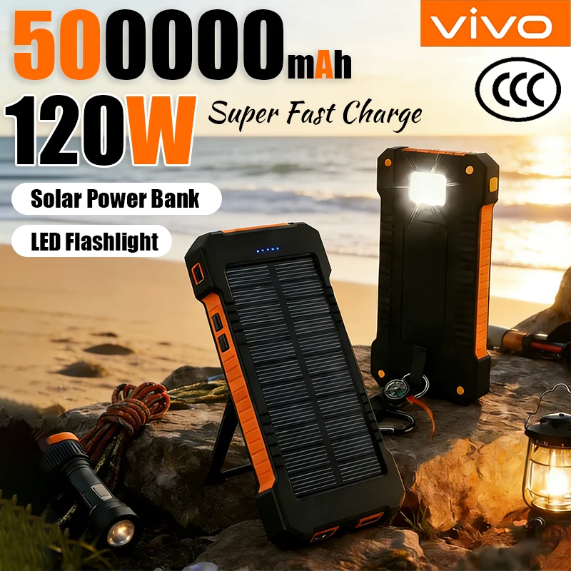 Фото VIVO Solar Power Bank 500000 мАч Большая емкость 120 Вт Быстрая зарядка Наружное освещение Портативный внешний аккумулятор IPhone Samsung 2026 №1