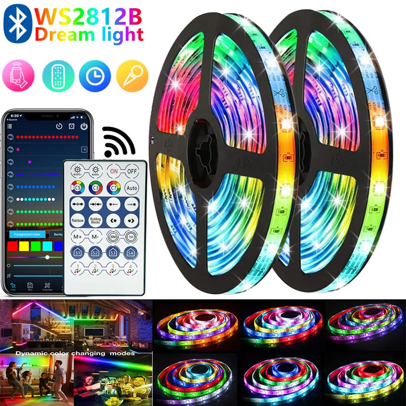 

5V USB ws2812b Led Strip 1m-30m RGBIC Tape Christmas Lights Bluetooth App Control Ribbon TV BackLight Gaming Room Decoration
