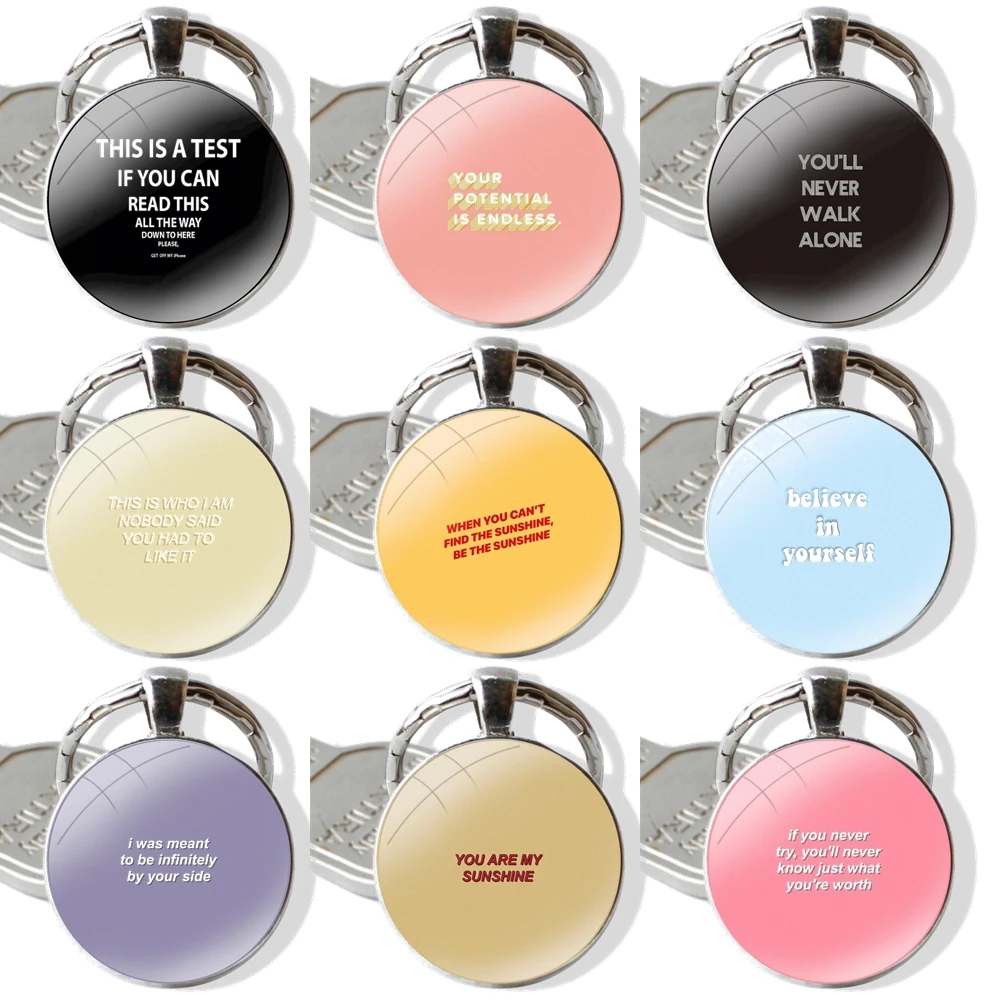 

Pendant Car Key Chains Handmade Glass Cabochon Keychain Fashion Cartoon Design Creative famous quotes Colorful Baby Black