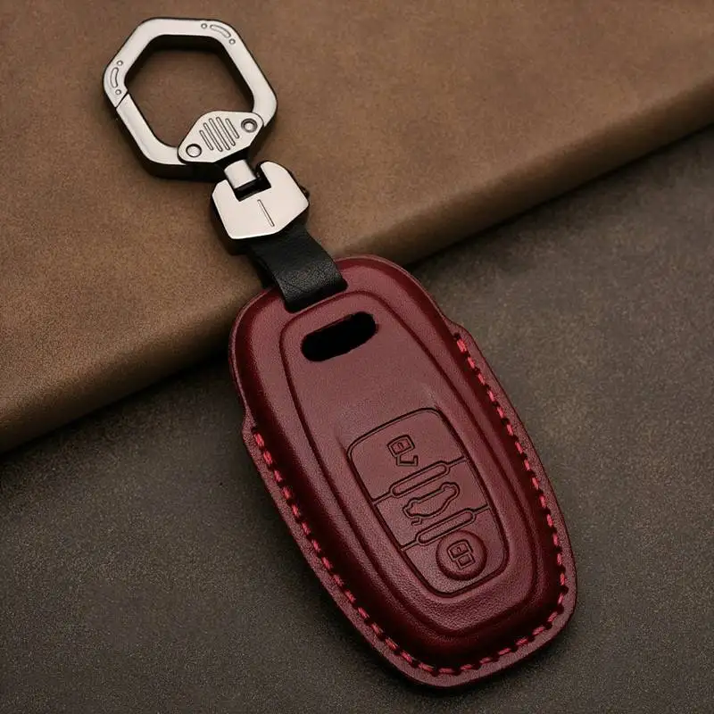 

suitable for Leather Car Key Case Cover Buckle Case for Audi S4 B7 B8 A6 A8 Q7 S5 A4L Q5 A8L A6L Keychain Holder Keyring Case