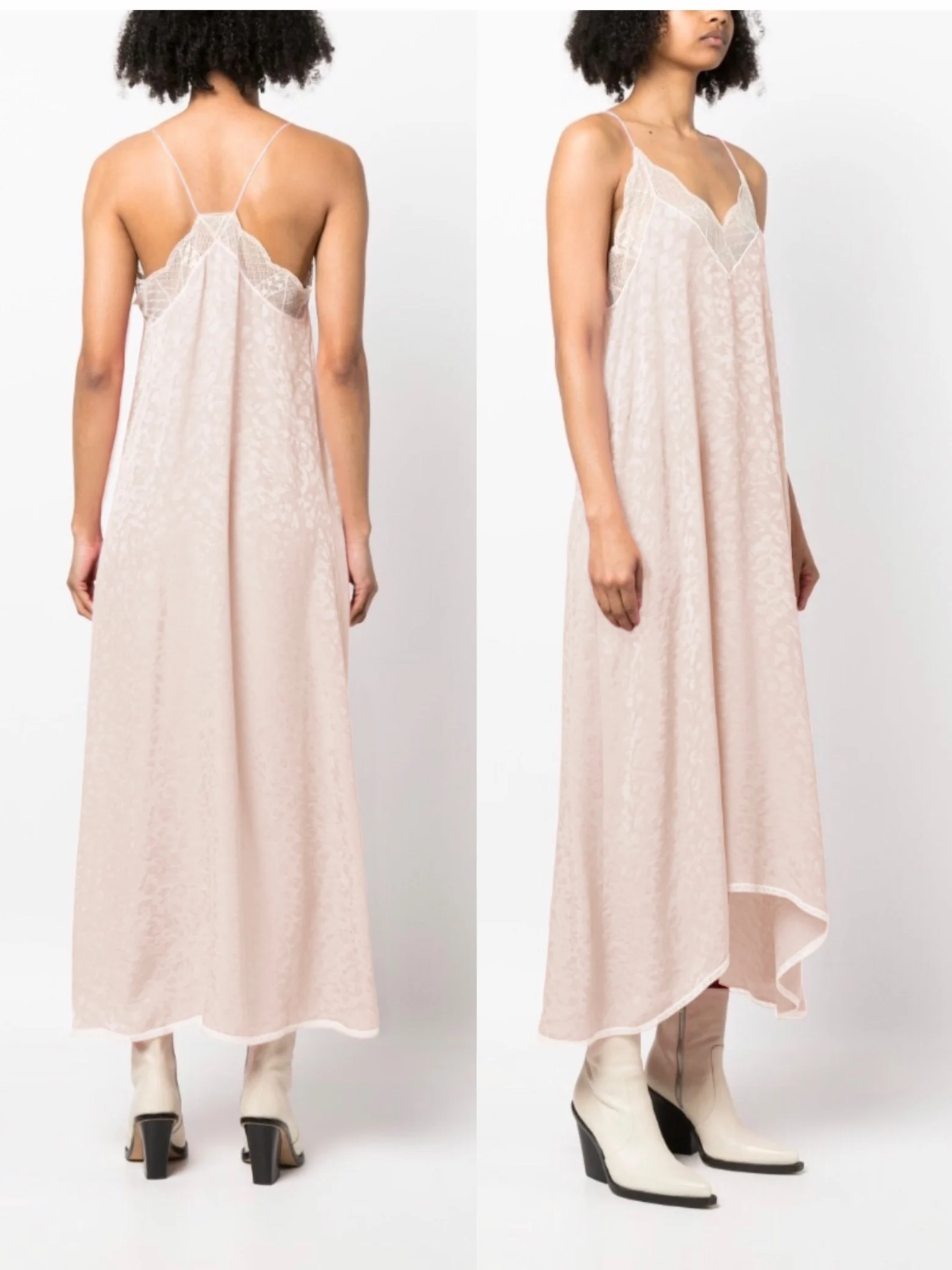 

Женское асимметричное жаккардовое платье-миди из 100% шелка с леопардовым принтом и кружевной отделкой, женское летнее платье на бретельках ...