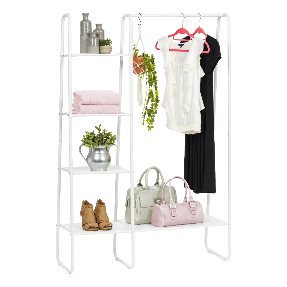 

3-уровневая вешалка для одежды с металлической искусственной фактурой, 2 розовых бонусных вешалки, белая