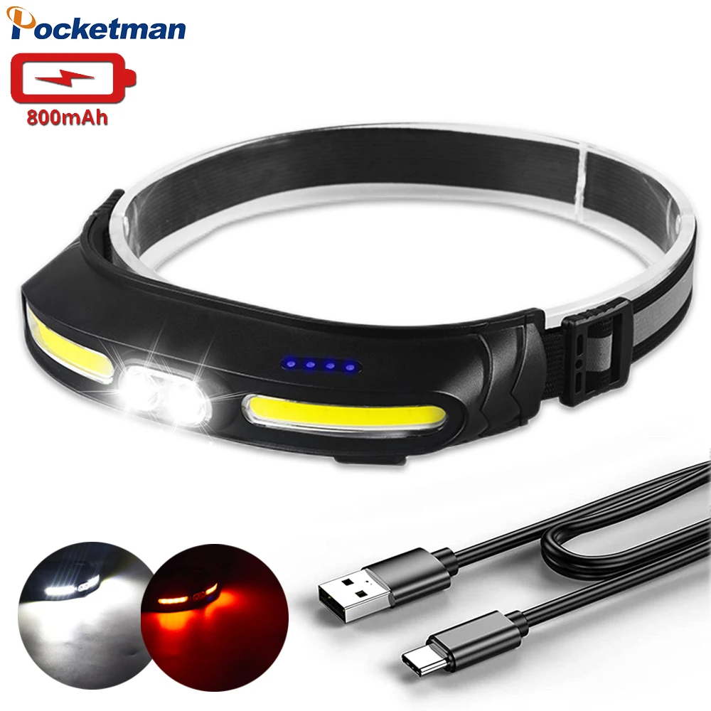 

Головной фонарь светодиодный, мощный Головной фонарь COB, водонепроницаемый Головной фонарь с зарядкой от USB, фонарь для кемпинга и рыбалки, ш...