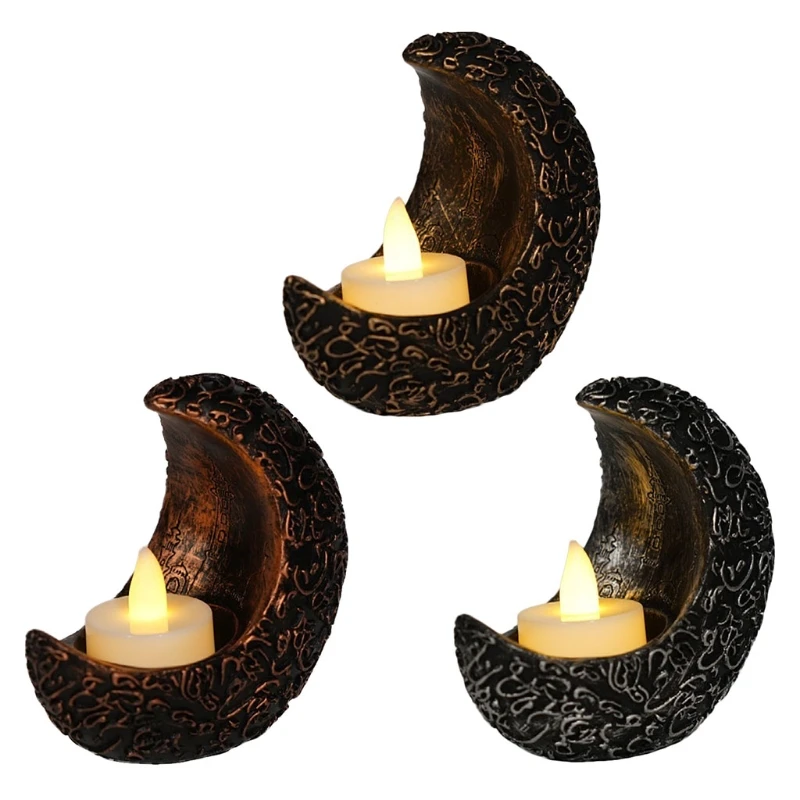 

Moon Shaped LED Candle Holder Candlestick Candlestand with Candle Eid Mubarak Ramadan Decoration Home Islamic Muslim Party Decor