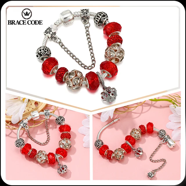 

Cross-border Hot New Products Fashion Big Hole Crystal Beaded Bracelet Fresh Flower Crown Pendant Bracelet Women bBracelets