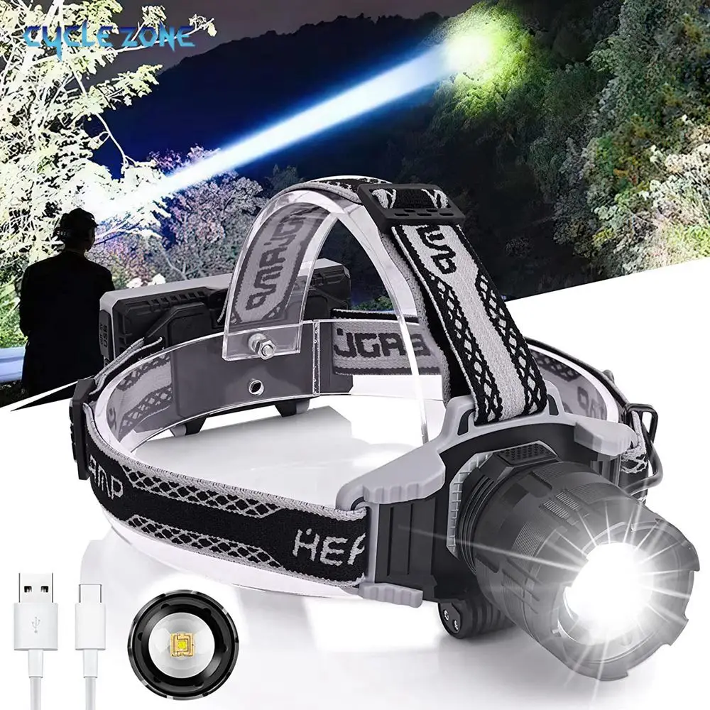 

CYCLEZONE Rechargeable Headlamp 30W LED Super Bright 4 Modes Zoomable Headlamps with Red Light for Adults Hiking Camping Hunting