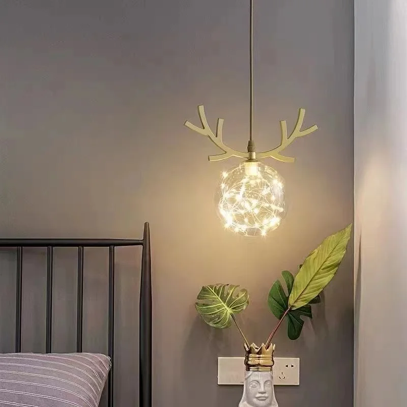 

Restaurant Lamp Nordic Pendant Modern Simple and Luxury Golden Deer Horn Dining Hall Dining Lamp Sky Star Pendant Lamp
