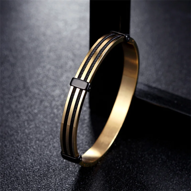 

Classic Titanium Steel Bracelet Black Gold Silver Four Color Wire Rope Bracelets & Bangles Fashion Men Bracelet Trend Jewelry