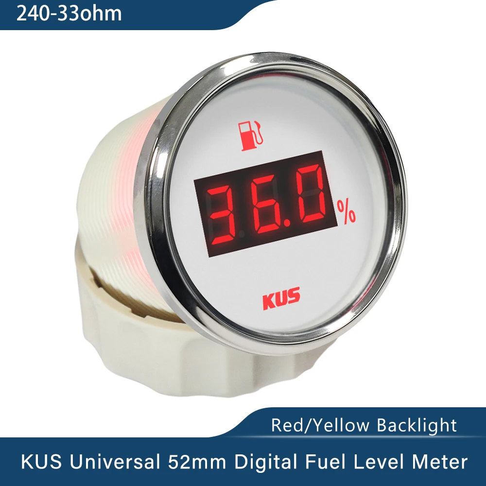 

KUS 2" Fuel Oil Level Gauge Meter Indicator 0-190ohm 240-33 ohm with Red and Yellow available Backlight 12V/24V for Car Boat