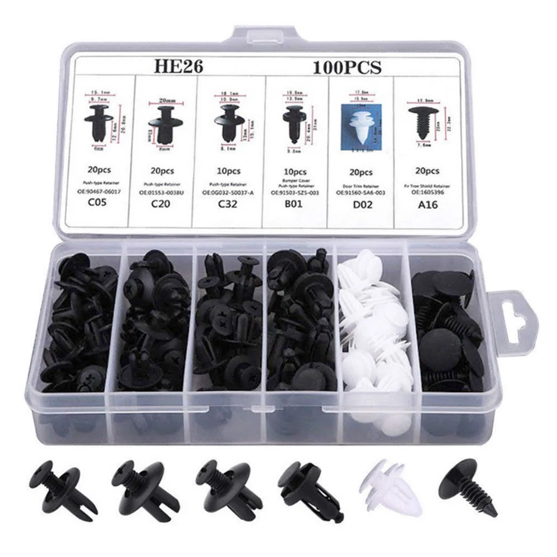 

100pcs 6 Sizes Auto Fastener Disassembly Tool Interior Door Panel Trim Dashboard Clip Push Retainer Pin Rivet Car Accessories