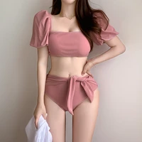 ins style korean version of sexy slim body high belt sleeves cover arms seaside beach hot spring vacation swimsuit