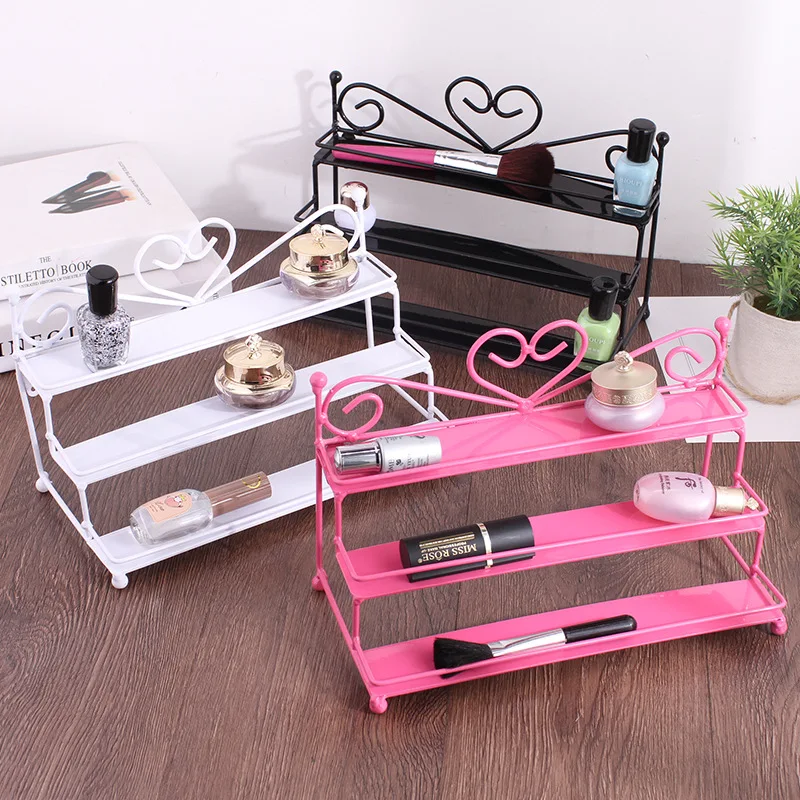 

3 Color Metal Nail Polish Shelf Cosmetic Varnish Display Stand Holder Heart Design Makeup Wall Rack Organizer Case