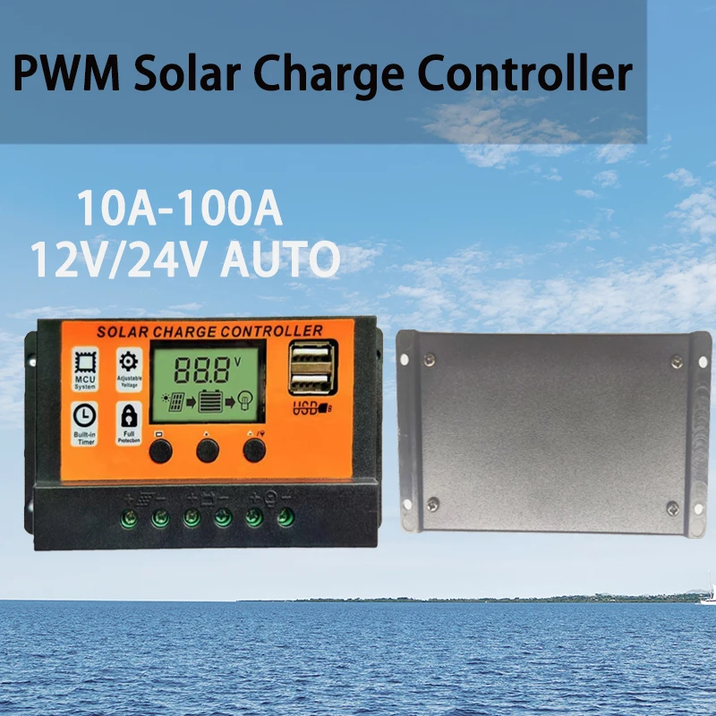 Китайский завод автоматический контроллер заряда солнечной батареи 10A-100A 12В 24В