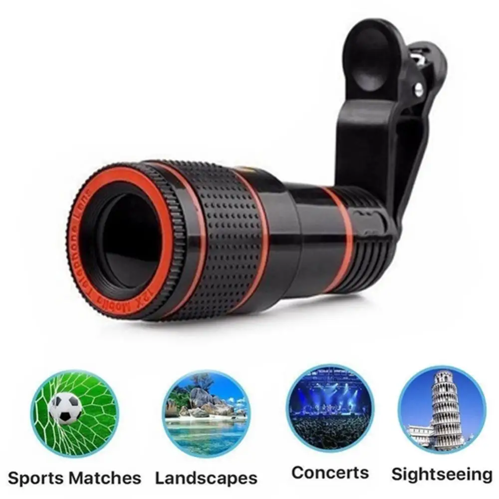 

Universal 12X High Clarity Zoom Telescope Phone Camera External Telephoto Lens with Clip