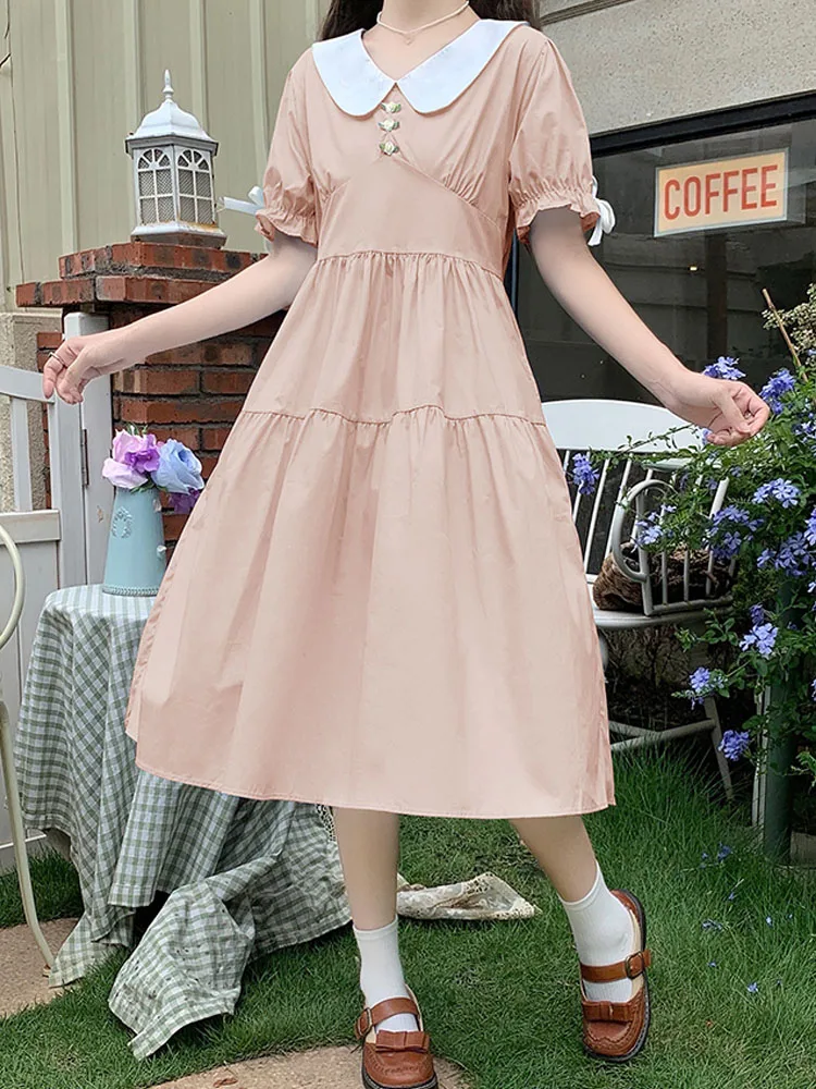 Женское платье средней длины с цветочным принтом голубое или розовое тонкое