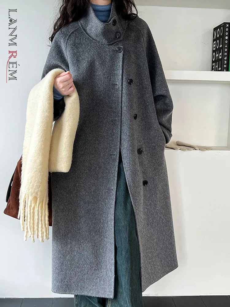

Женское шерстяное пальто LANMREM, однотонное теплое однобортное пальто со шнуровкой и воротником-стойкой, 26D6849, зима 2023