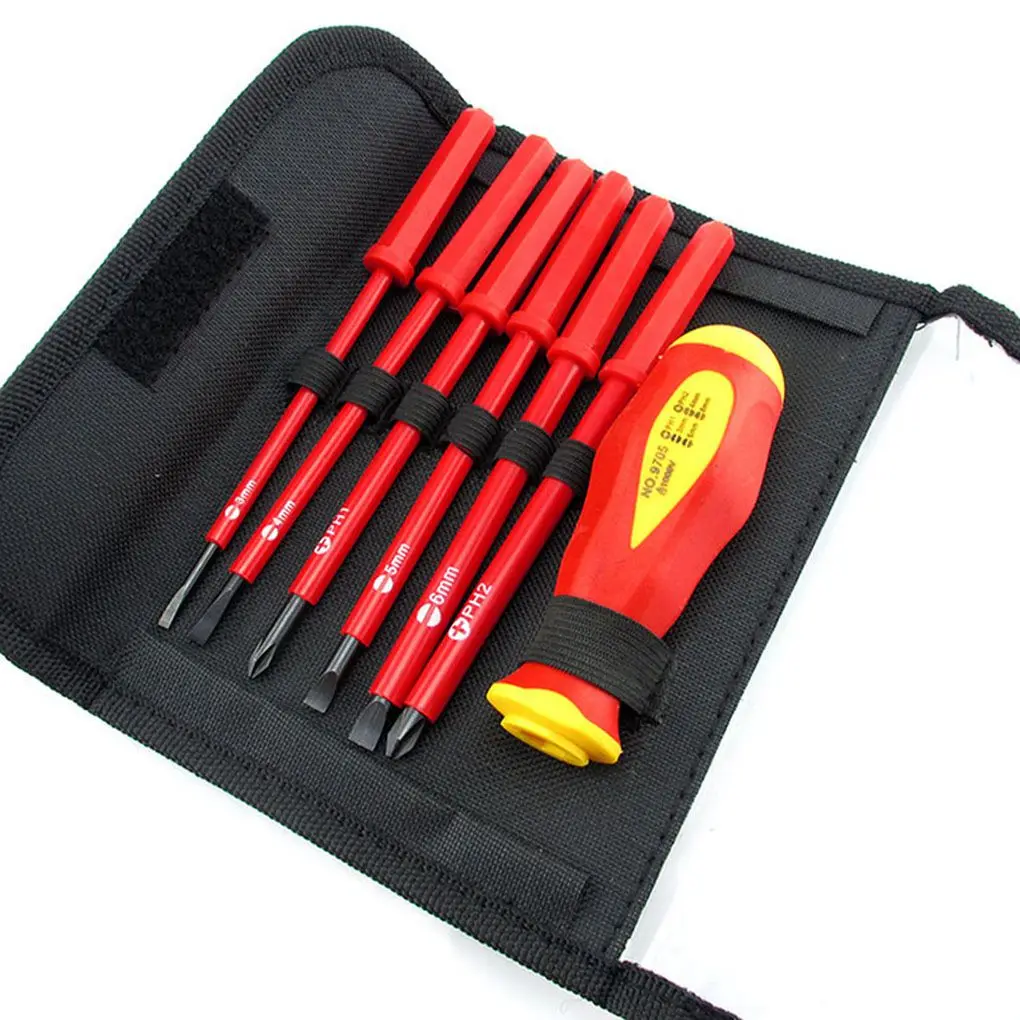 

7pcs Insulated Screwdriver Set Electrician Screwdrivers CR-V Slotted PH SL High Voltage Resistant Wear-resistant Hand Tools